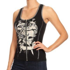 LA Bus Stop Zippered Racerback Tank w/ Skull Bling & Studs